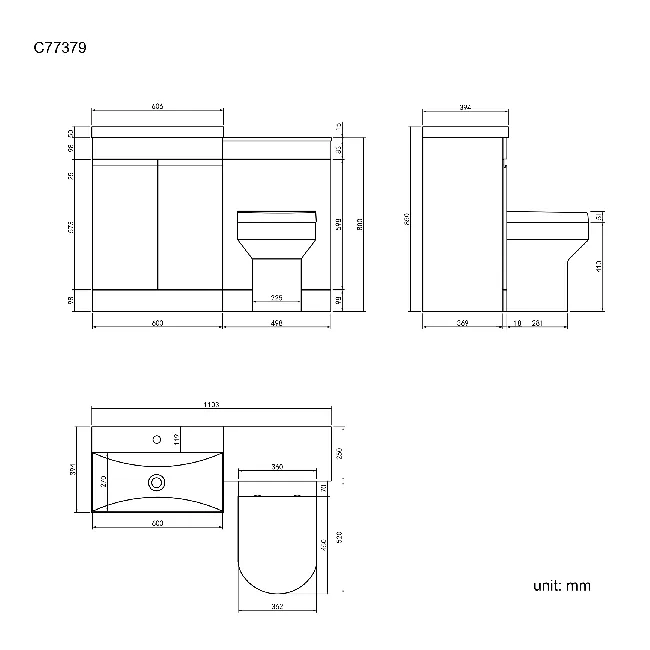 Trent Stone Grey Combination Vanity Basin and Denver Toilet 1100mm