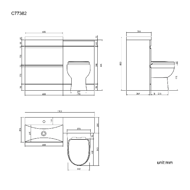 Trent Stone Grey Combination Basin Drawer and Seattle Toilet 1100mm