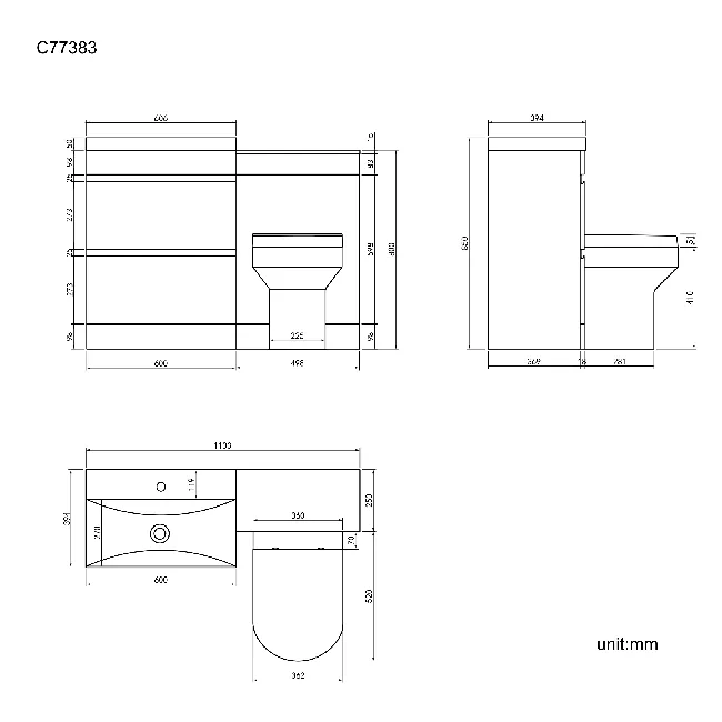 Trent Stone Grey Combination Basin Drawer and Denver Toilet 1100mm