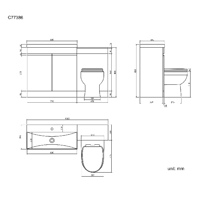 Trent Stone Grey Combination Vanity Basin and Seattle Toilet 1300mm