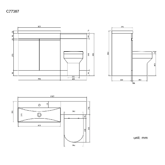 Trent Stone Grey Combination Vanity Basin and Denver Toilet 1300mm