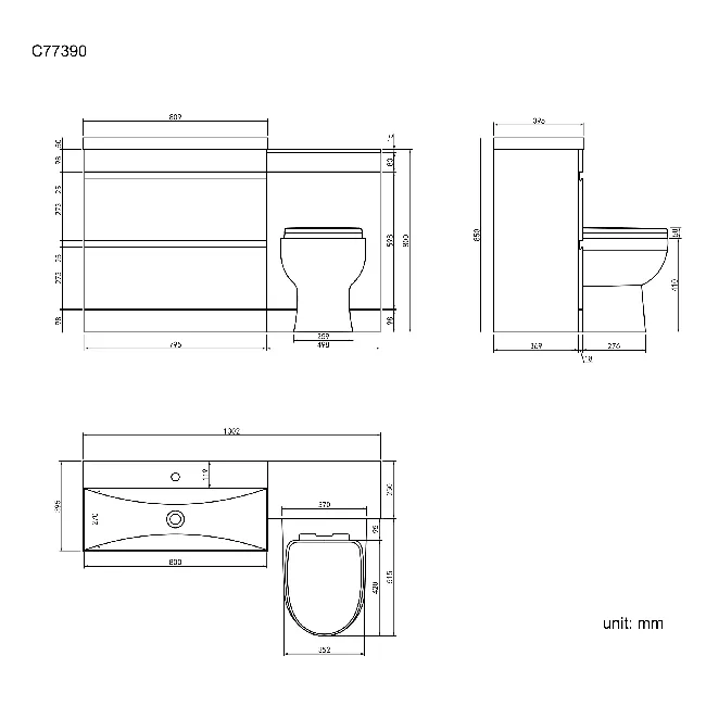 Trent Stone Grey Combination Basin Drawer and Seattle Toilet 1300mm