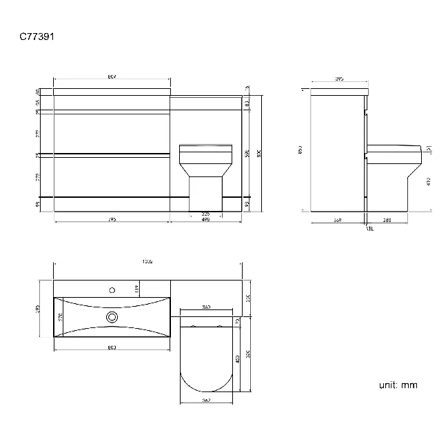 Trent Stone Grey Combination Basin Drawer and Denver Toilet 1300mm