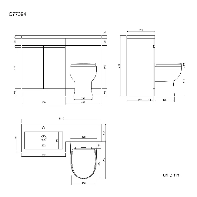 Trent Stone Grey Combination Vanity Basin and Seattle Toilet 1100mm - Left Handed