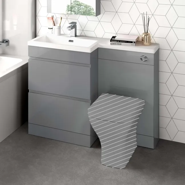 Trent Stone Grey Basin Vanity Drawer and Back To Wall Unit 1100mm - Left Handed