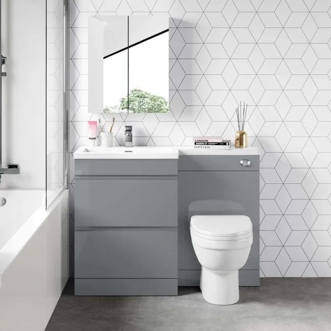 Trent Stone Grey Combination Basin Drawer and Seattle Toilet 1100mm - Left Handed