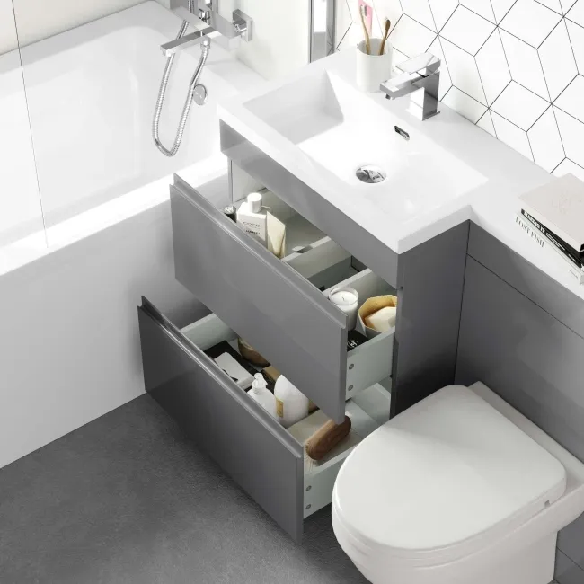 Trent Stone Grey Combination Basin Drawer and Seattle Toilet 1100mm - Left Handed