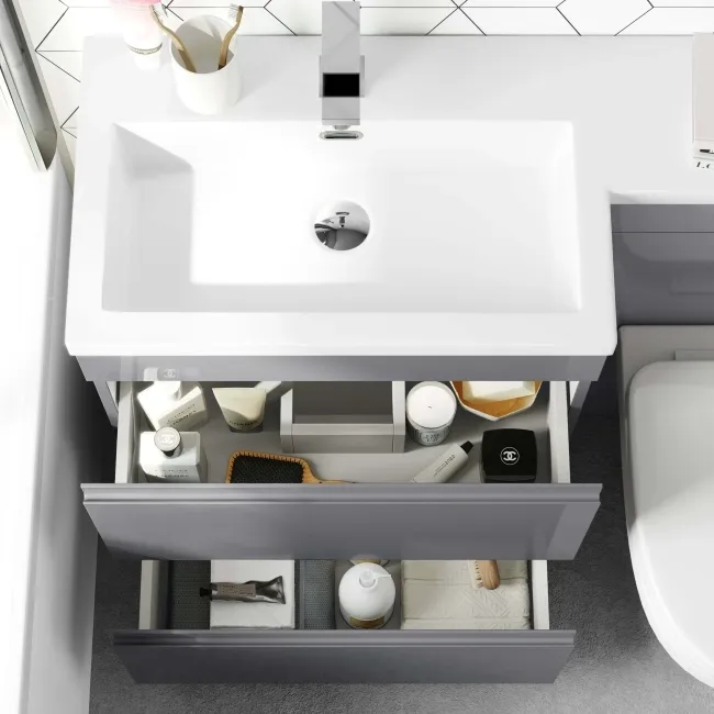 Trent Stone Grey Combination Basin Drawer and Seattle Toilet 1100mm - Left Handed