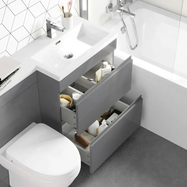 Trent Stone Grey Combination Basin Drawer and Seattle Toilet 1100mm - Right Handed