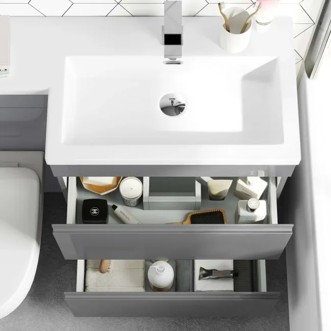 Trent Stone Grey Combination Basin Drawer and Seattle Toilet 1100mm - Right Handed