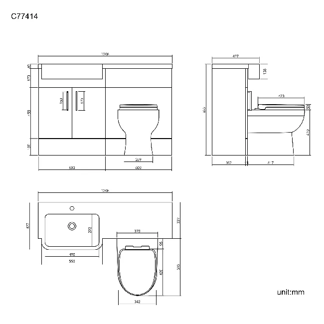 Harper Gloss White Combination Vanity Basin and Seattle Toilet 1200mm - Left Handed
