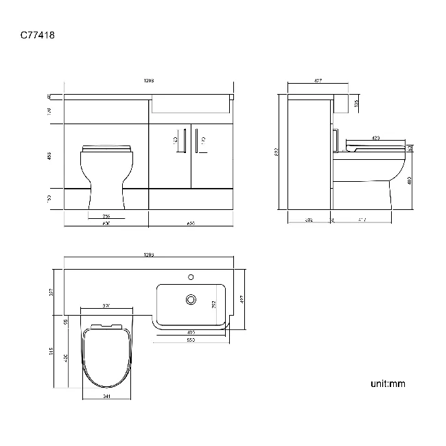 Harper Gloss White Combination Vanity Basin and Seattle Toilet 1200mm - Right Handed