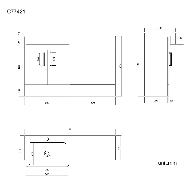 Harper Gloss White Basin Vanity with Marble Top & Back To Wall Unit 1200mm