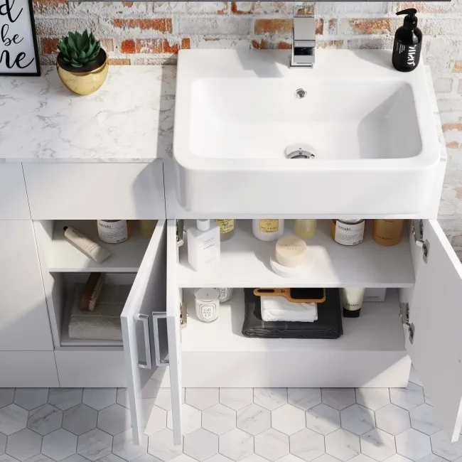 Harper Gloss White Combination Vanity Basin with Marble Top 1500mm