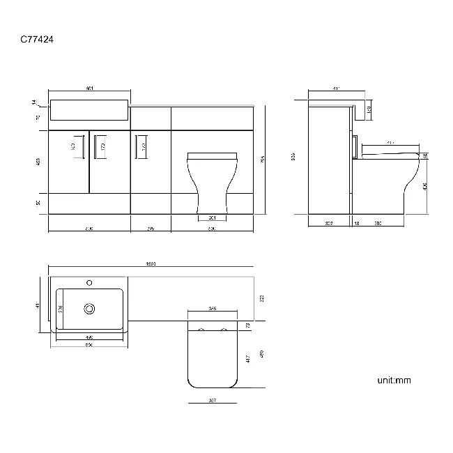 Harper Gloss White Combination Vanity Basin with Marble Top & Atlanta Toilet 1500mm
