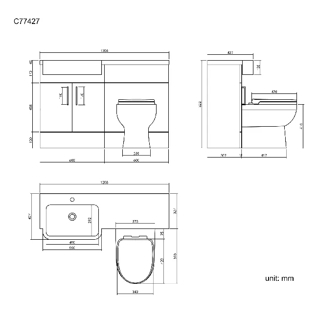 Harper Stone Grey Combination Vanity Basin and Seattle Toilet 1200mm - Left Handed
