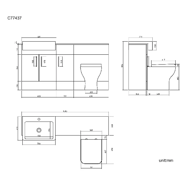 Harper Stone Grey Combination Vanity Basin with Marble Top & Atlanta Toilet 1500mm