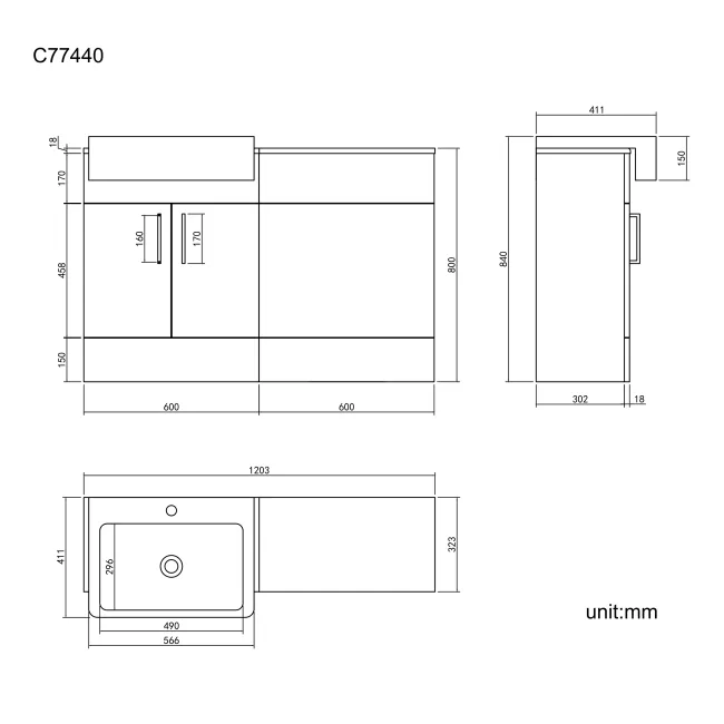 Harper Charcoal Elm Basin Vanity and Back To Wall Toilet Unit 1200mm