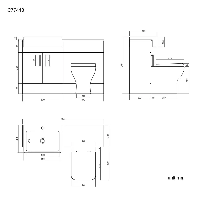 Harper Charcoal Elm Combination Vanity Basin and Atlanta Toilet 1200mm