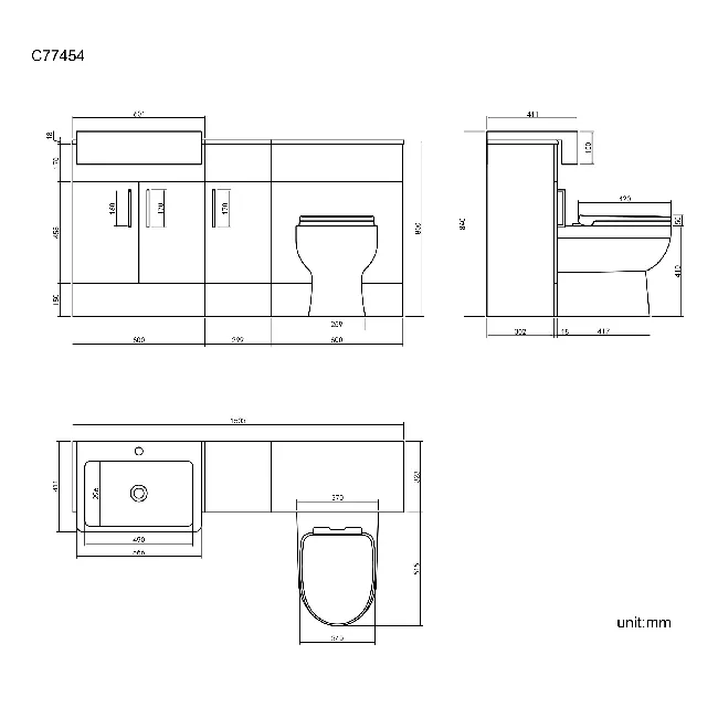 Harper Charcoal Elm Combination Vanity Basin and Seattle Toilet 1500mm