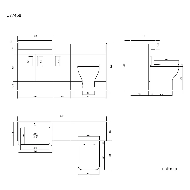 Harper Charcoal Elm Combination Vanity Basin and Atlanta Toilet 1500mm