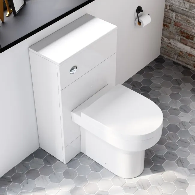 Harper Gloss White Back To Wall Unit 500mm and Denver Toilet