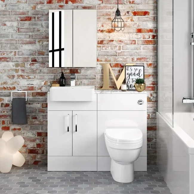 Harper Gloss White Combination Vanity Basin with Marble Top & Seattle Toilet 1000mm