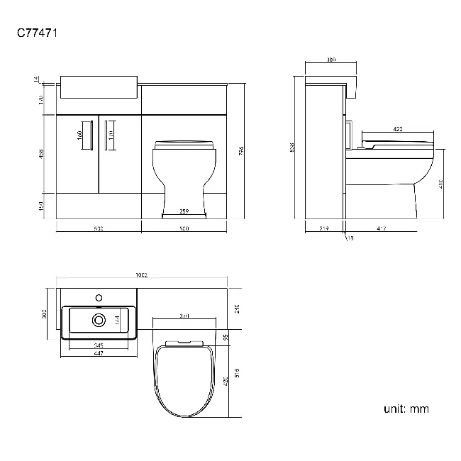 Harper Gloss White Combination Vanity Basin with Marble Top & Seattle Toilet 1000mm
