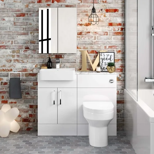 Harper Gloss White Combination Vanity Basin with Marble Top & Denver Toilet 1000mm