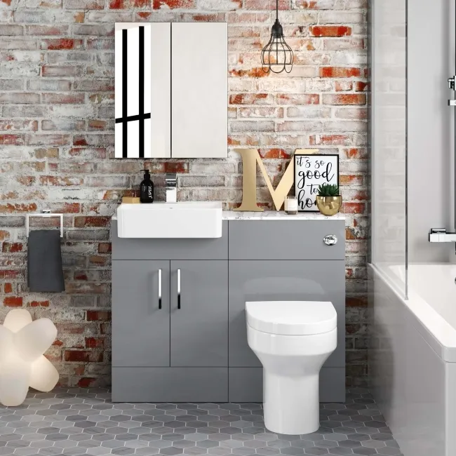 Harper Stone Grey Combination Vanity Basin with Marble Top & Denver Toilet 1000mm