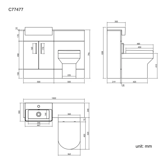 Harper Stone Grey Combination Vanity Basin with Marble Top & Denver Toilet 1000mm