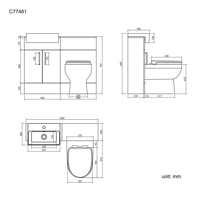 Harper Charcoal Elm Combination Vanity Basin & Seattle Toilet 1000mm