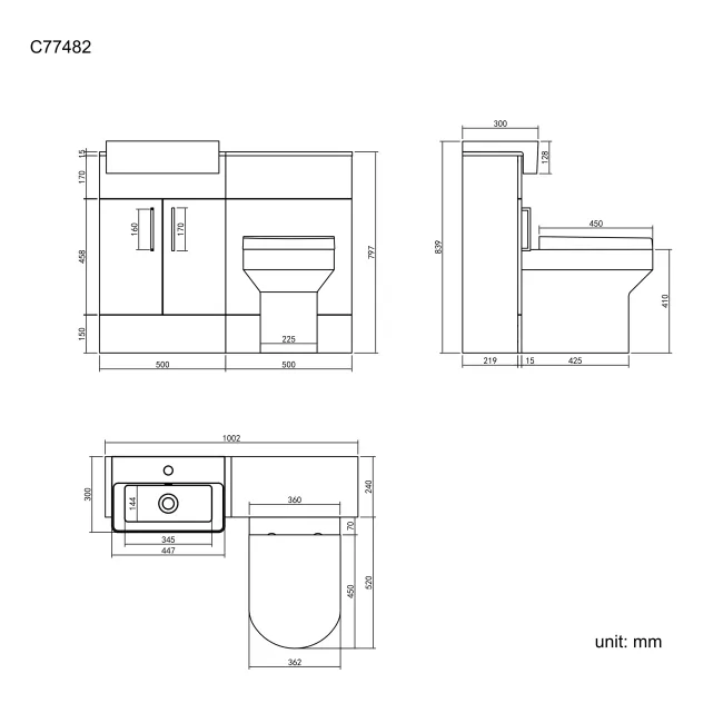 Harper Charcoal Elm Combination Vanity Basin & Denver Toilet 1000mm