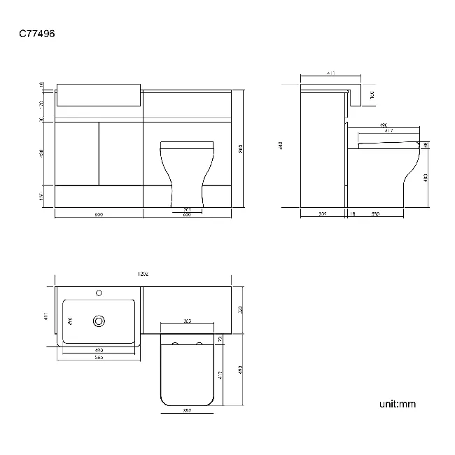 Foster Gloss White Combination Vanity Basin and Atlanta Toilet 1200mm