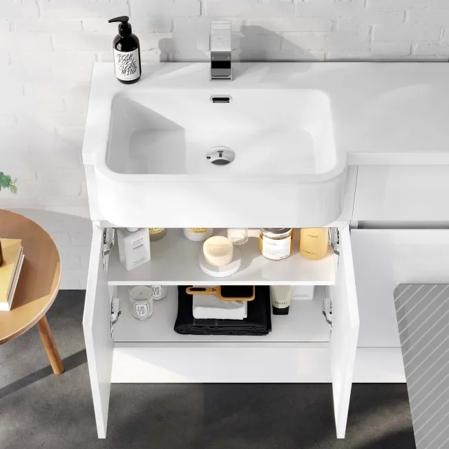 Foster Gloss White Basin Vanity With Back To Wall Unit 1200mm - Left Handed