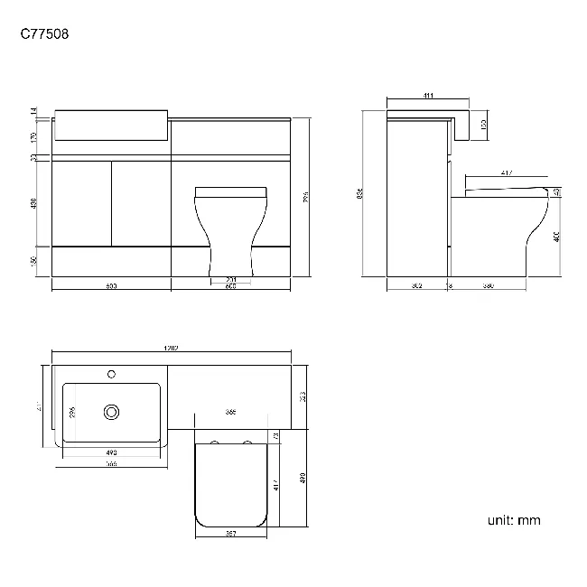 Foster Gloss White Combination Vanity Basin with Marble Top & Atlanta Toilet 1200mm