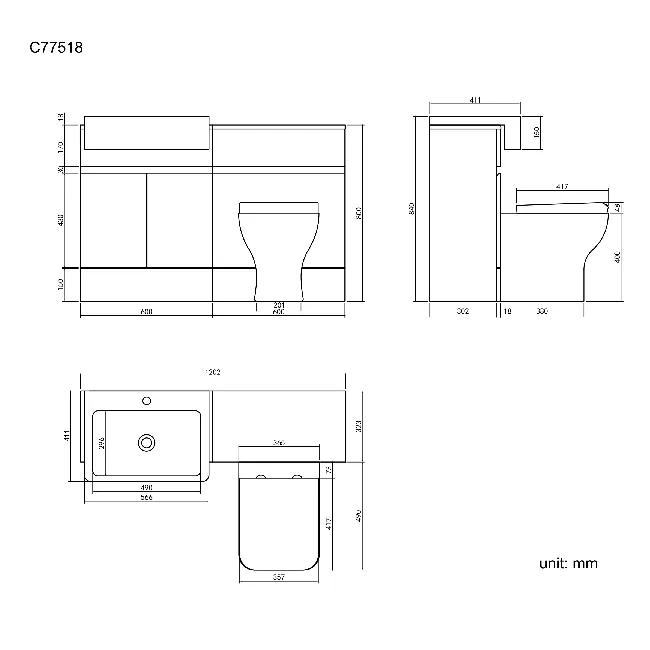 Foster Stone Grey Combination Vanity Basin and Atlanta Toilet 1200mm