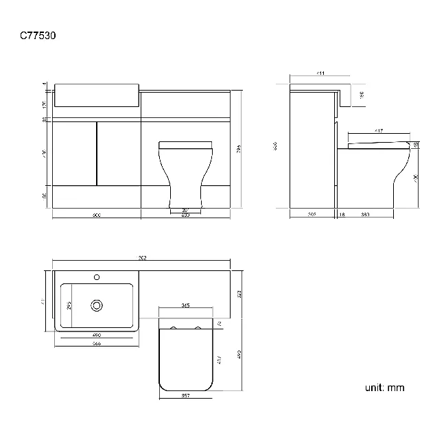 Foster Stone Grey Combination Vanity Basin with Marble Top & Atlanta Toilet 1200mm