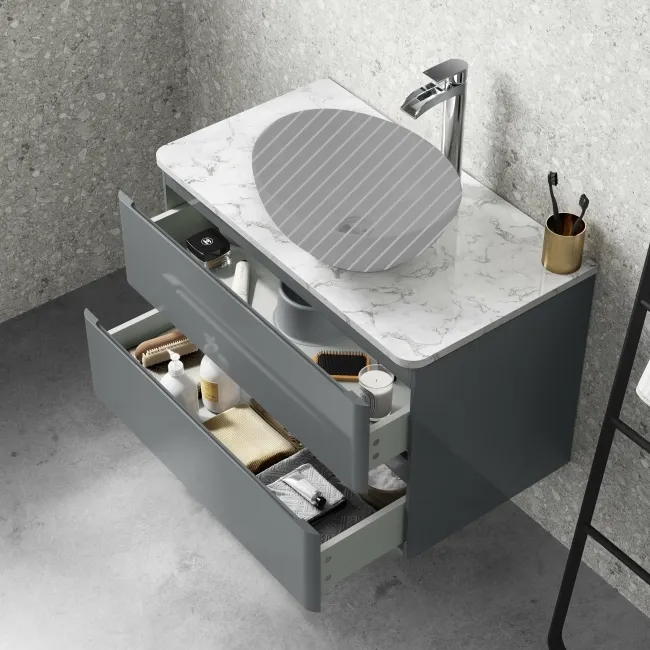 Corsica Storm Grey Wall Hung Drawer with Marble Top 800mm - Excludes Counter Top Basin