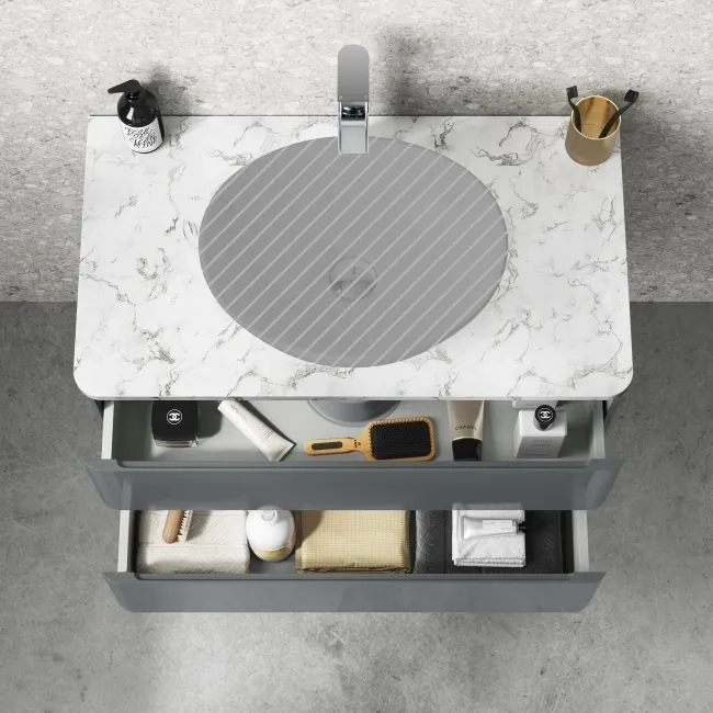 Corsica Storm Grey Wall Hung Drawer with Marble Top 800mm - Excludes Counter Top Basin