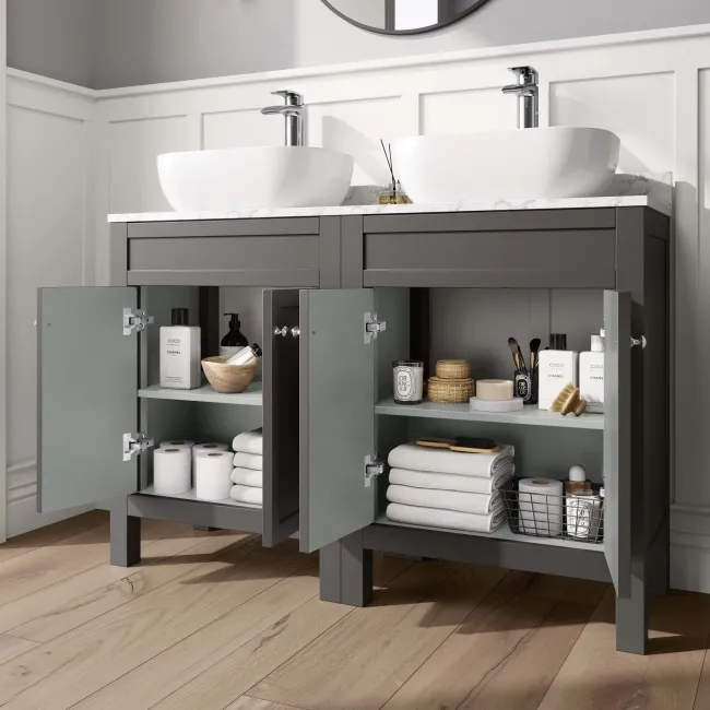 Bermuda Graphite Grey Vanity with Marble Top & Curved Counter Top Basin 1200mm