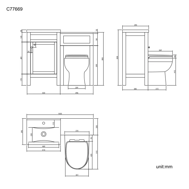 Bermuda Graphite Grey Combination Vanity Basin and Seattle Toilet 1000mm