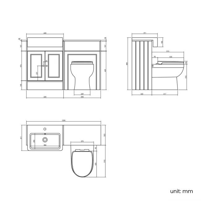 Monaco Dove Grey Combination Vanity Basin and Seattle Toilet 1200mm