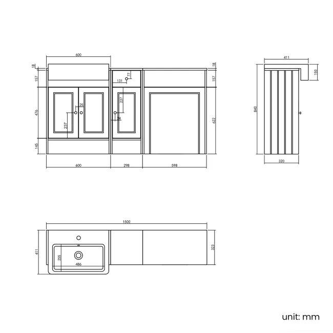 Monaco Dove Grey Combination Vanity Basin 1500mm (Excludes Pan & Cistern)