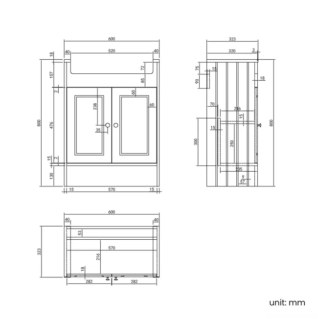 Monaco Dove Grey Combination Vanity Traditional Basin 1500mm (Excludes Pan & Cistern)