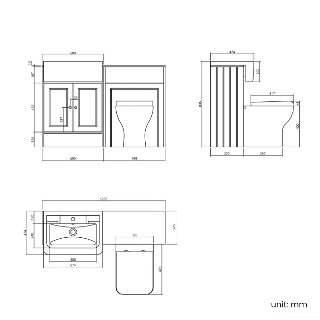 Monaco Dove Grey Combination Vanity Traditional Basin with Marble Top & Atlanta Toilet 1200mm
