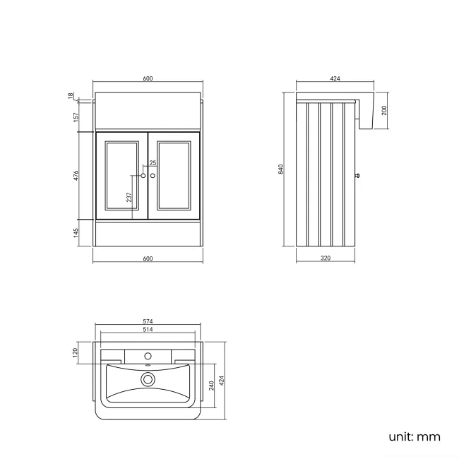 Monaco Chalk White Traditional Basin Vanity 600mm
