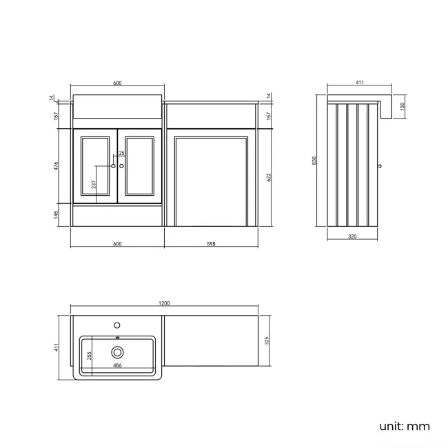 Monaco Graphite Grey Combination Vanity Basin with Marble Top 1200mm (Excludes Pan & Cistern)