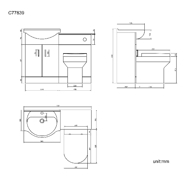 Quartz Stone Grey Combination Vanity Basin and Denver Toilet 1050mm - Black Accents