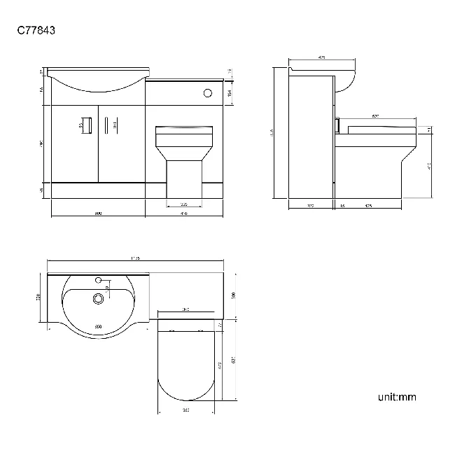 Quartz Stone Grey Combination Vanity Basin and Denver Toilet 1150mm - Black Accents